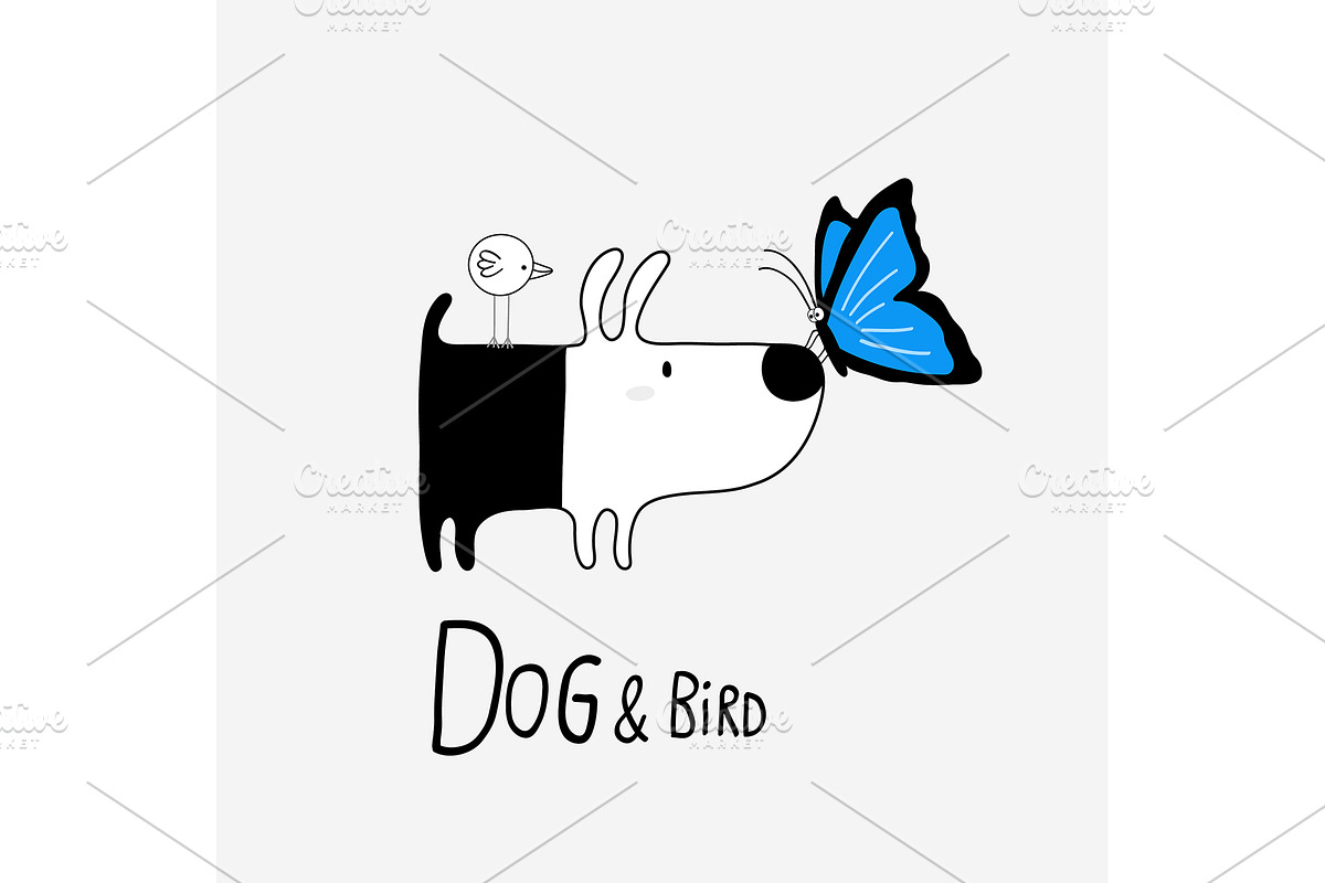 Dog & Bird with a Morpho Butterfly in Illustrations - product preview 8