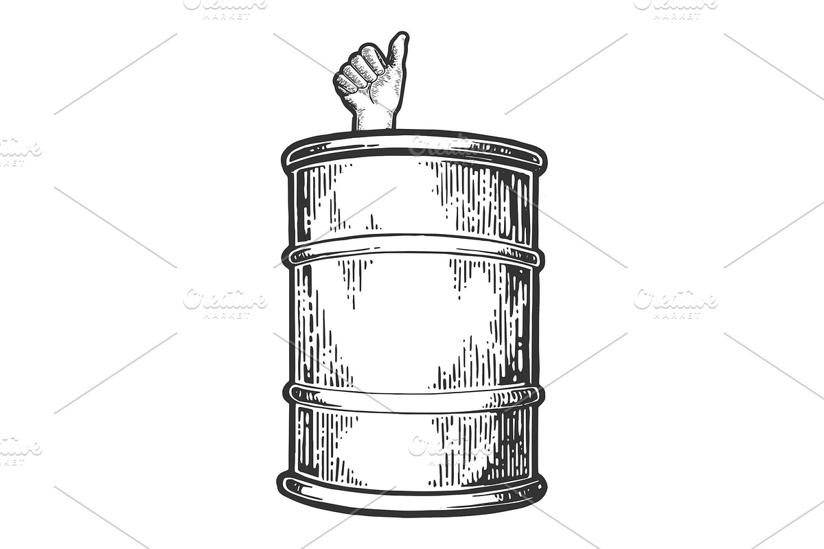 Thumb up in oil barrel engraving in Illustrations - product preview 8