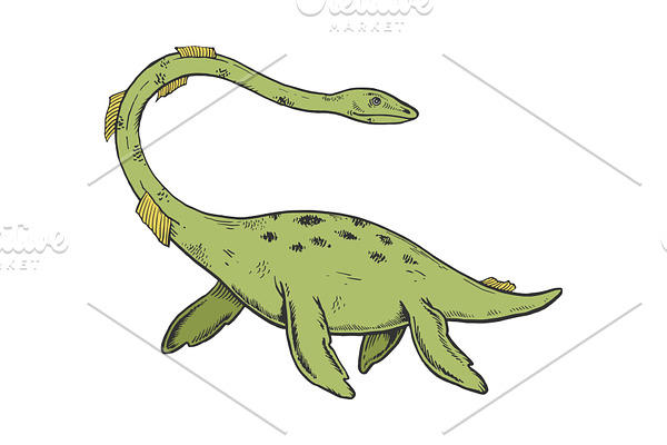 Nessie monster engraving vector