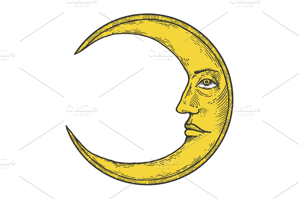 Moon with face engraving vector in Illustrations - product preview 8