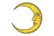 Moon with face engraving vector