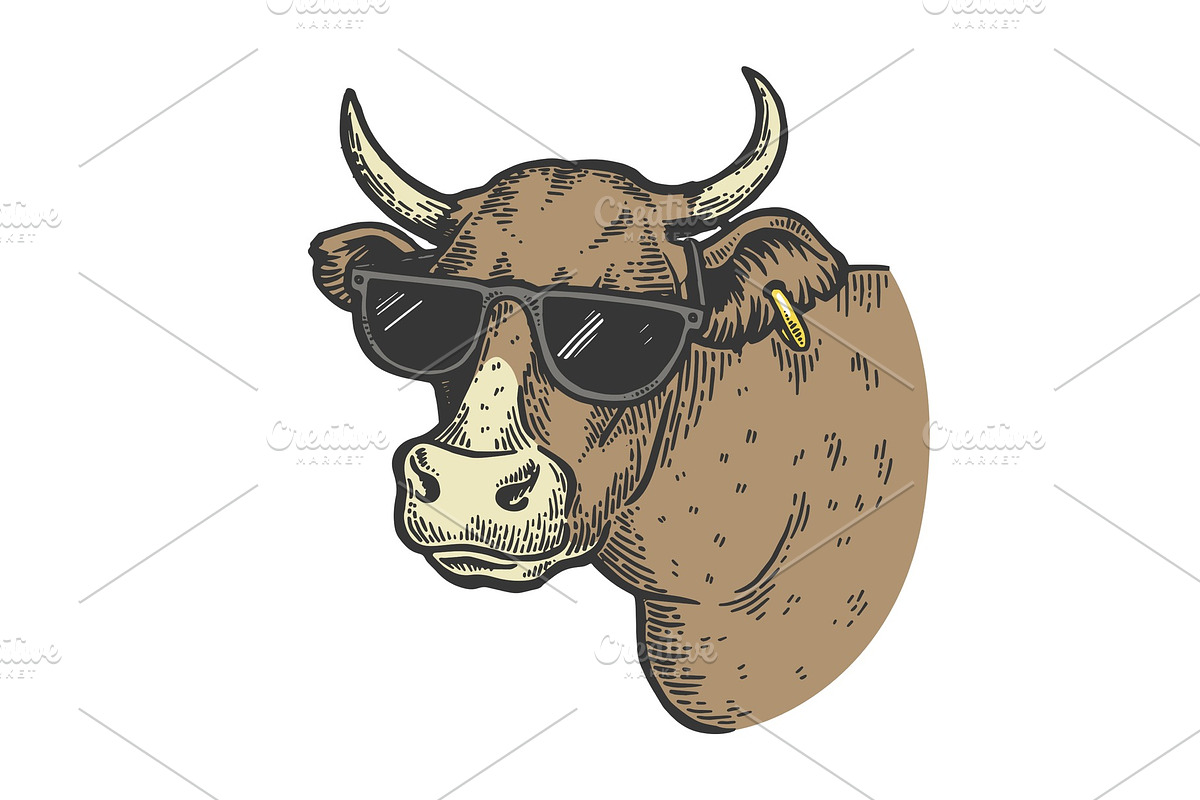 Cow animal in sunglasses color in Illustrations - product preview 8