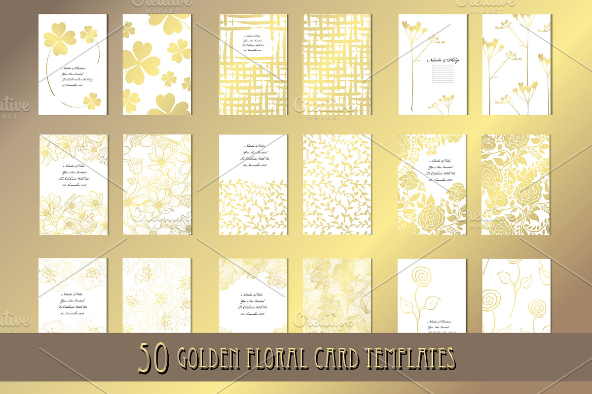 50 Golden Floral Card Templates in Postcard Templates - product preview 8