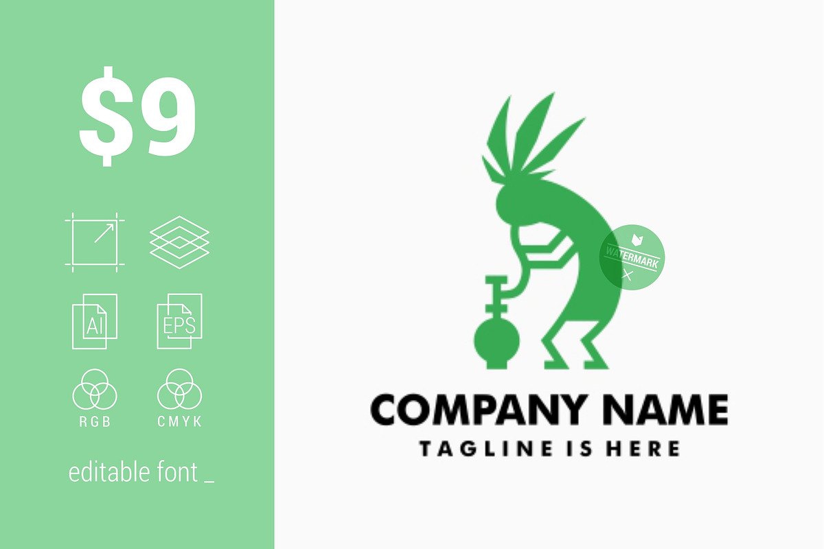 Kokopelli Cannabis Logo in Logo Templates - product preview 8