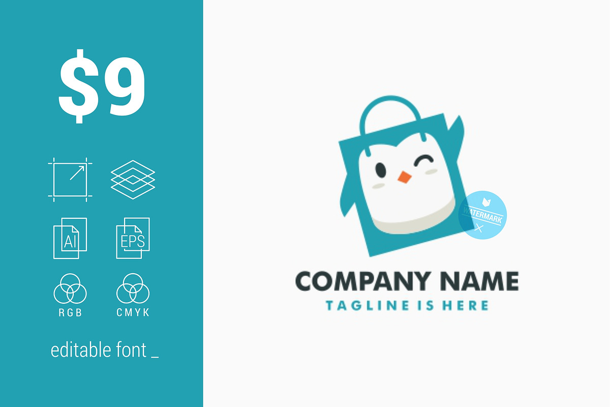 Penguin Shopping Bag Logo in Logo Templates - product preview 8