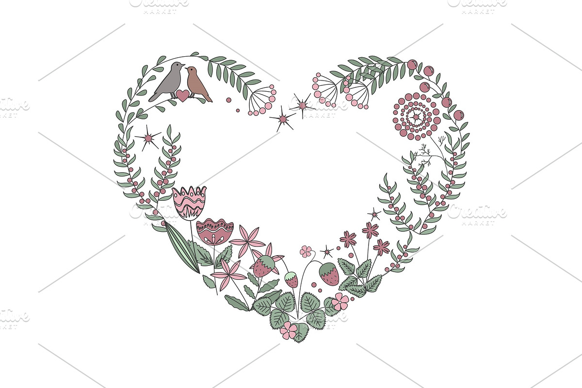 Floral heart frame with isolated in Illustrations - product preview 8