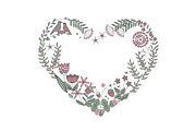 Floral heart frame with isolated