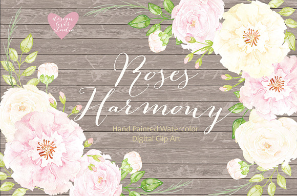 Watercolor roses harmony cliparts in Illustrations - product preview 1