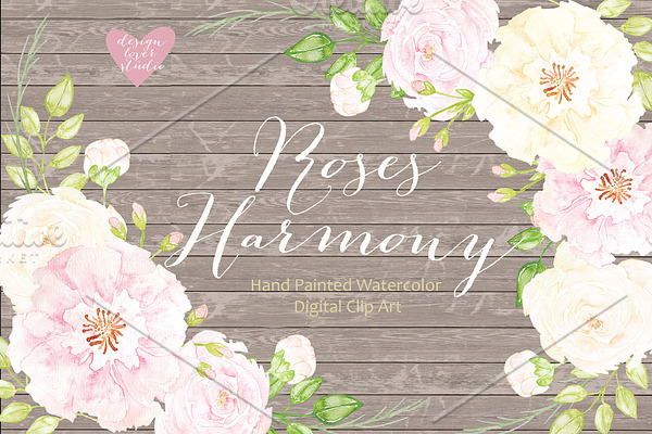 Watercolor roses harmony cliparts