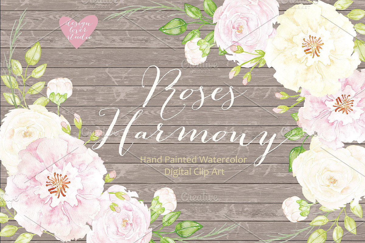 Watercolor roses harmony cliparts in Illustrations - product preview 8