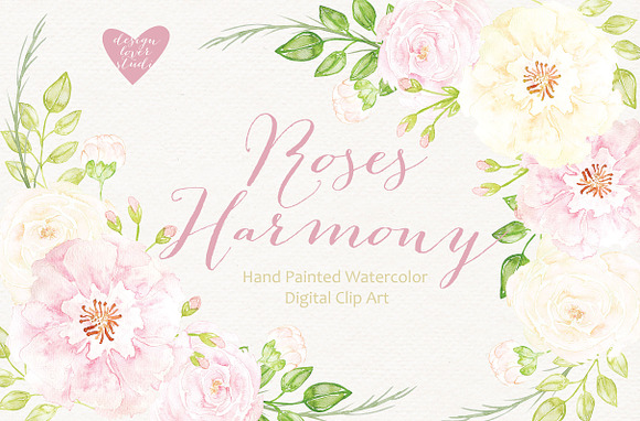 Watercolor roses harmony cliparts in Illustrations - product preview 1