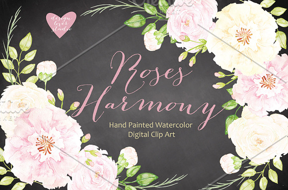 Watercolor roses harmony cliparts in Illustrations - product preview 2