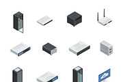 Data center isometric icons set