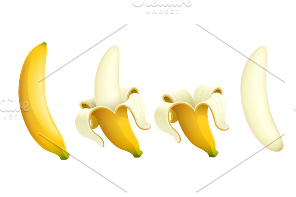 Ripe banana. Set of Tropical fruit.