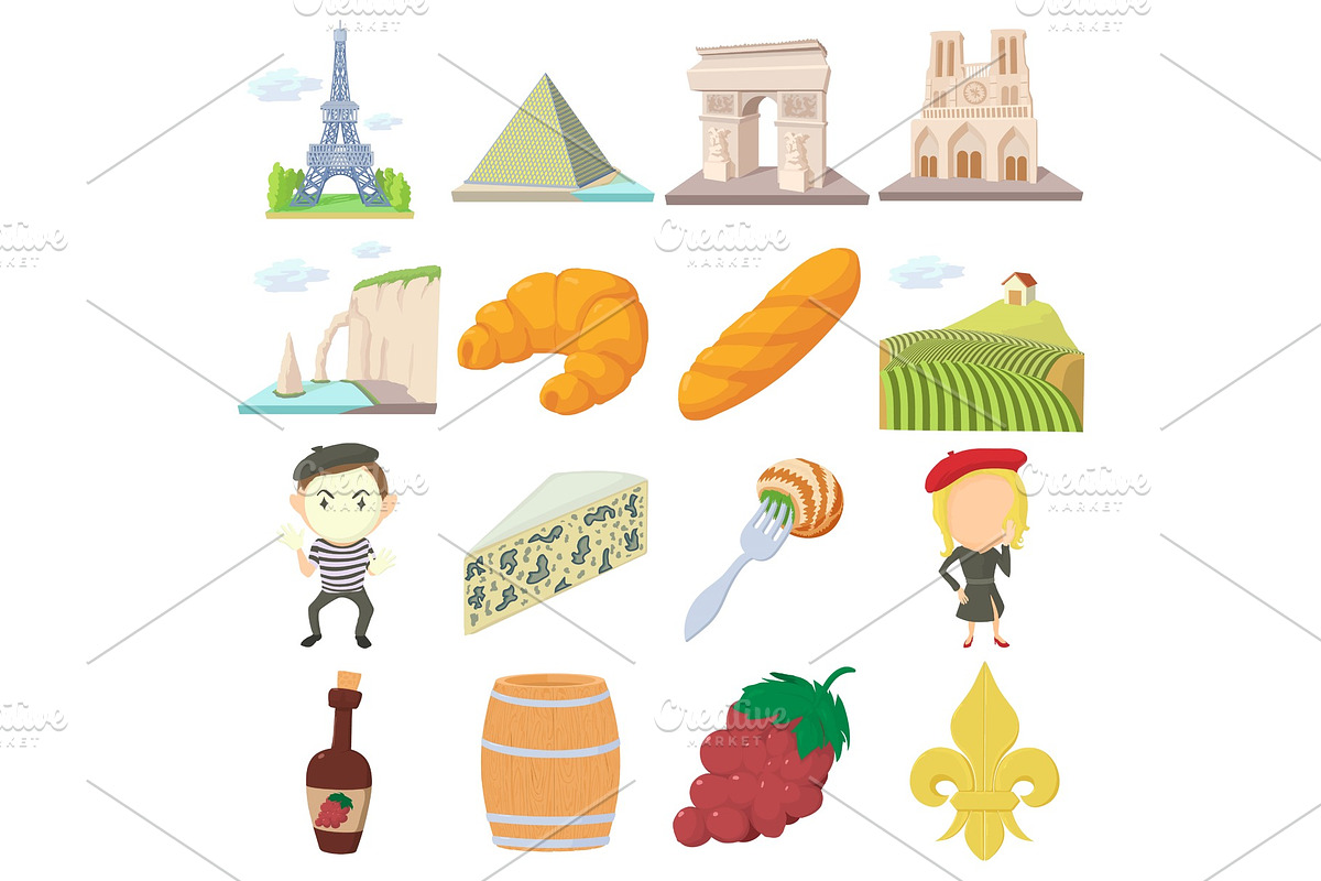 France travel icons set, cartoon in Illustrations - product preview 8