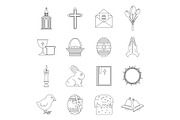 Easter items icons set, outline