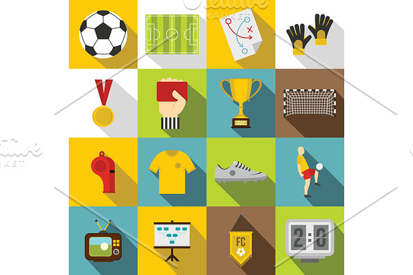 Soccer football icons set, flat