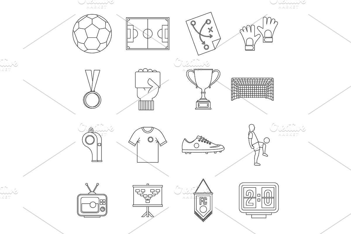 Soccer football icons set, outline in Illustrations - product preview 8