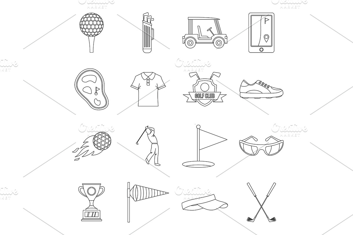 Golf items icons set, outline style in Illustrations - product preview 8