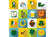 Saint Patrick icons set, flat style
