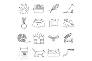 Cat care tools icons set, outline