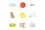Equipment for care of pets icons set
