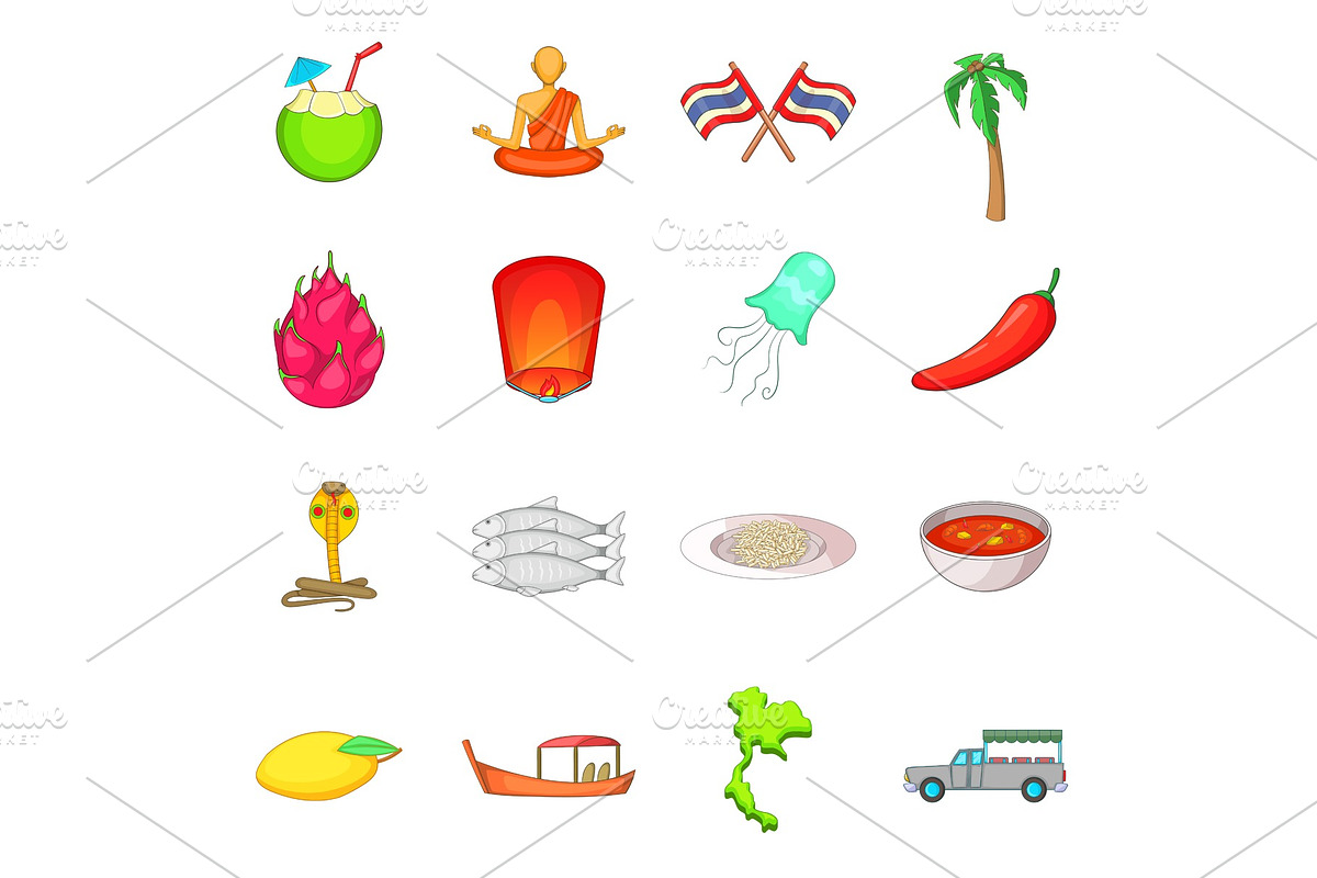 Thailand symbols icons set, cartoon in Illustrations - product preview 8