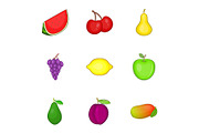 Different kinds of fruit icons set