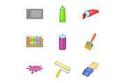 Drawing and painting tool icons set