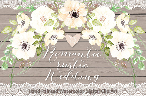 Watercolor Romantic rustic clipart in Illustrations - product preview 1