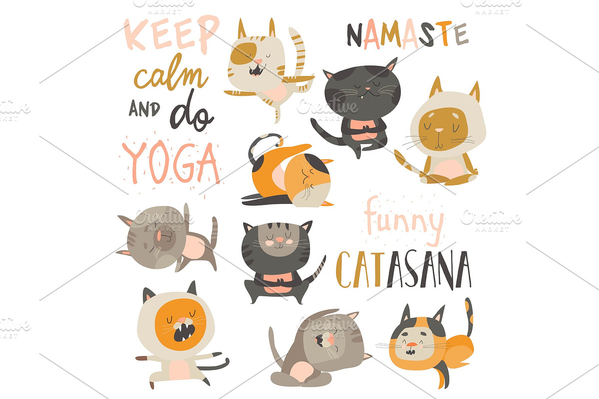 Set of cute cats in yoga asana in Illustrations - product preview 8