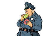cop eats donut. isolate on white