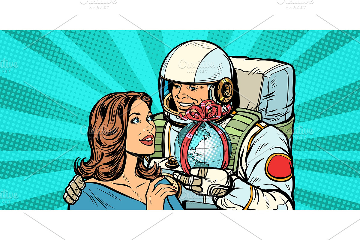 Couple in love. Astronaut gives a in Illustrations - product preview 8
