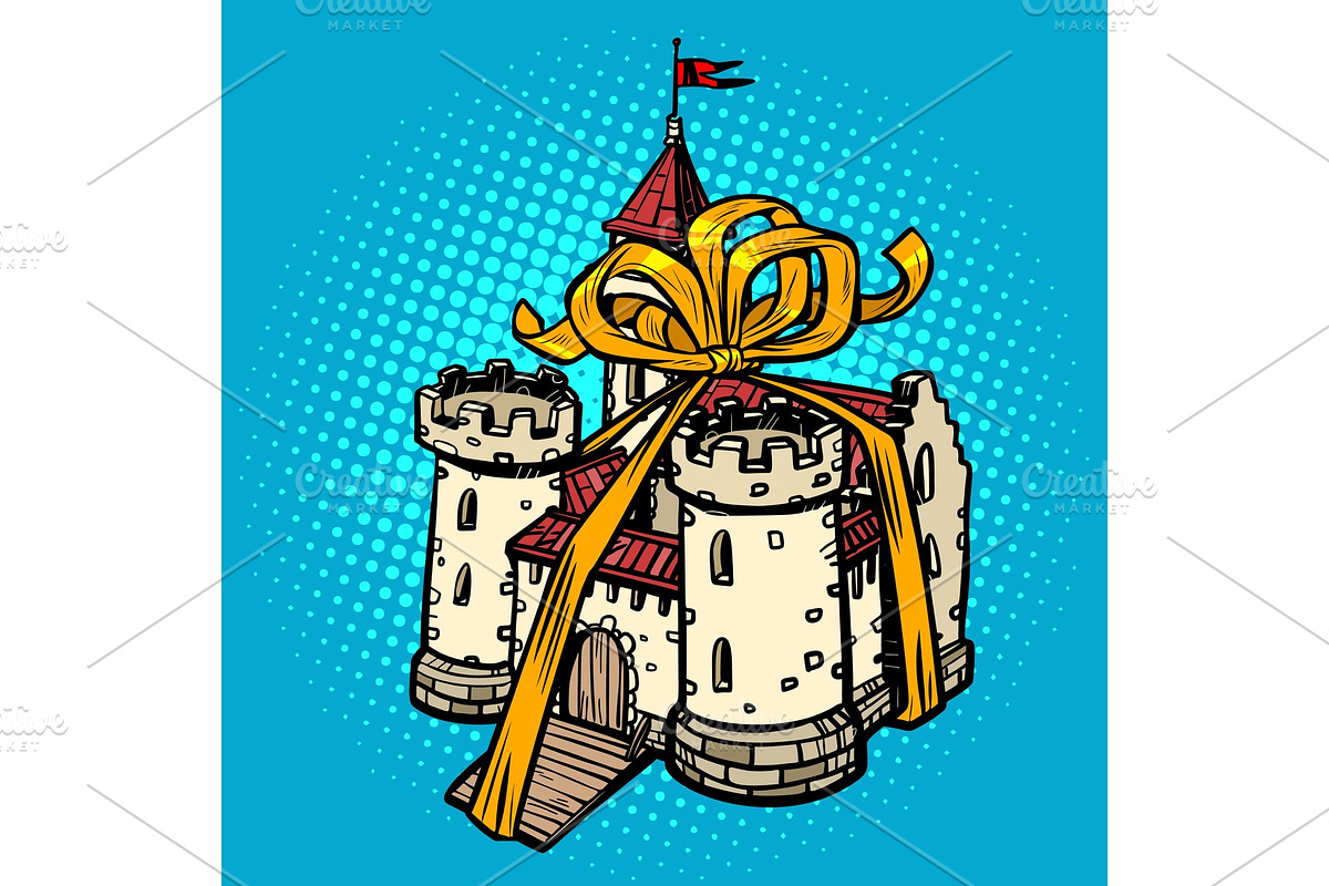 gift ribbon medieval castle, fairy in Illustrations - product preview 8