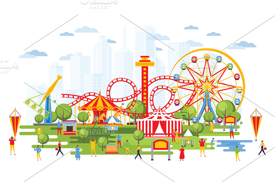 Amusement Park with Carousels 