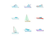 Ship transportation icons set