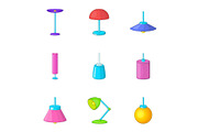 Lamp furniture icons set, cartoon