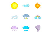 Weather forecast icons set, cartoon