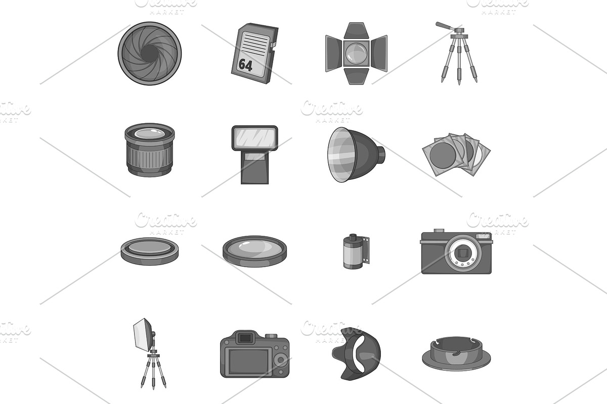 Photo studio icons set, monochrome in Illustrations - product preview 8