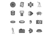 Photo studio icons set, monochrome