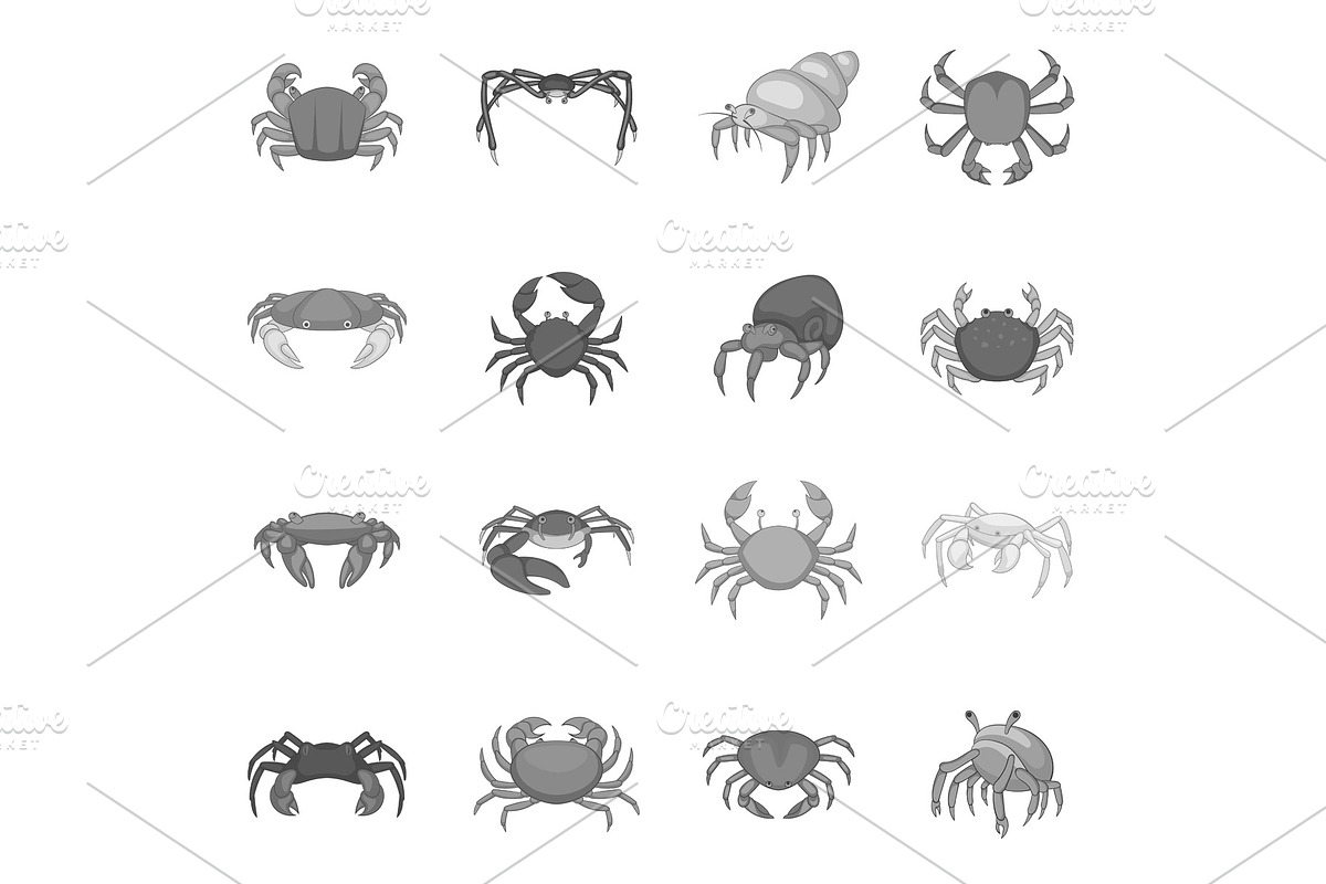 Colorful crab icons set, monochrome in Illustrations - product preview 8