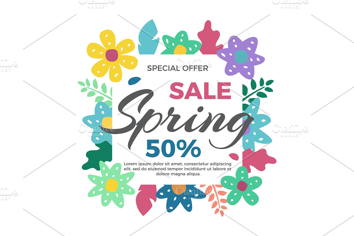 Spring sale banner with flowers in Illustrations - product preview 8