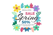 Spring sale banner with flowers