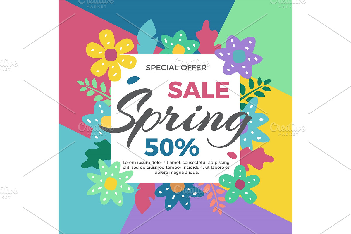 Spring sale banner with flowers in Illustrations - product preview 8