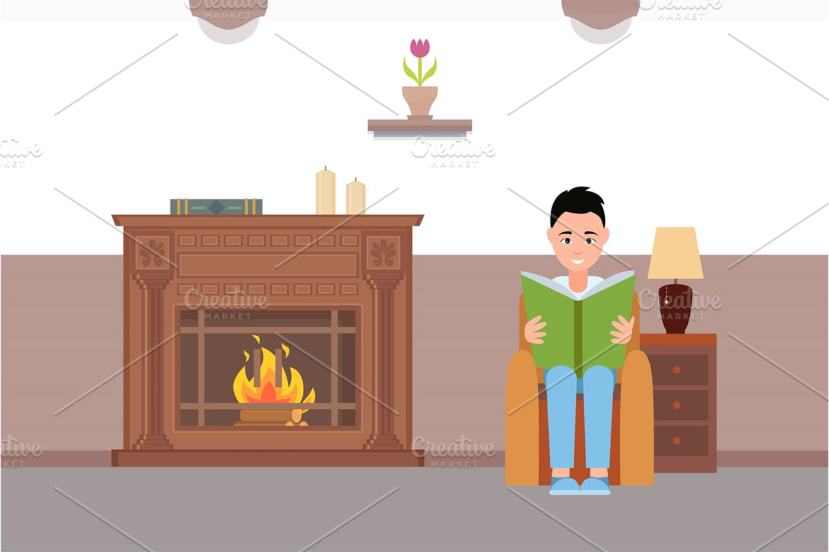 Man Reading Book Sitting by in Objects - product preview 8