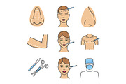 Plastic surgery color icons set