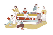 People reading illustration, poster