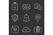 Smiling items chalk icons set