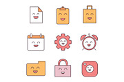 Smiling items color icons set