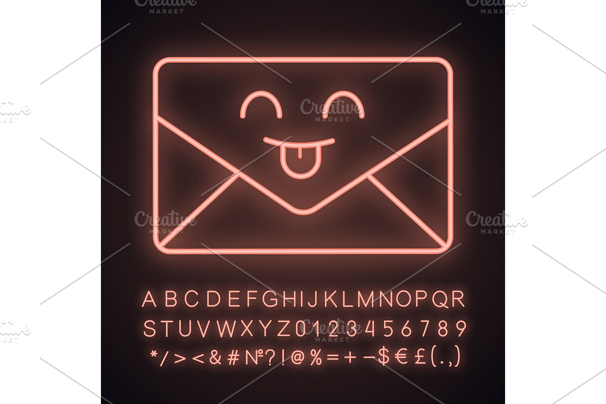 Smiling email character neon icon in Icons - product preview 8